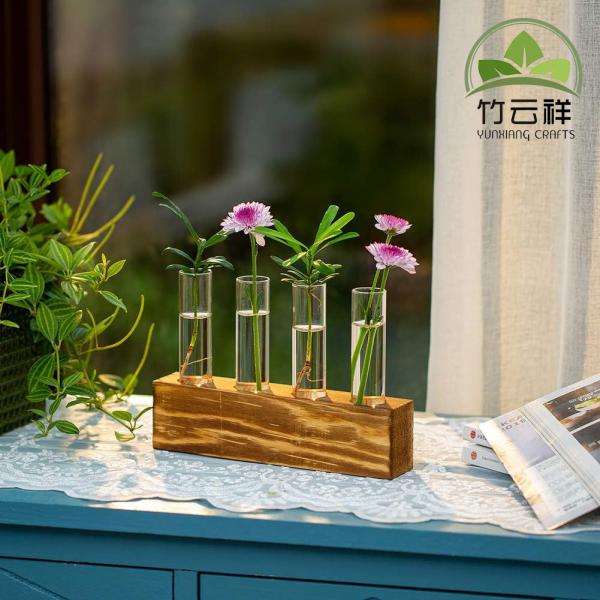 Customized Wood Holder Desktop Plant Glass Vase Plant Propagation Terrarium