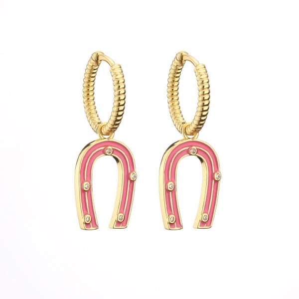 Enamel U Shape Gold Earrings Cute Contemporary OEM Gold Plated Hoop Earrings