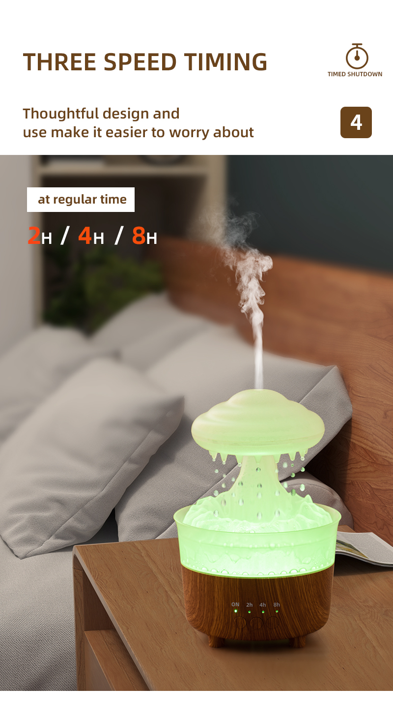 New Arrival Portable Electric Wood Grain Air Rainfall Mushroom Water Drop Aroma Diffuser Rain Cloud  Humidifier
