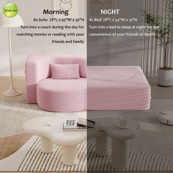 Modern Minimalist Teddy Fabric Compressed Sofa Bed Space-Saving Living Room Furniture Convertible 2 Seater Sofa Folding Sofa Bed