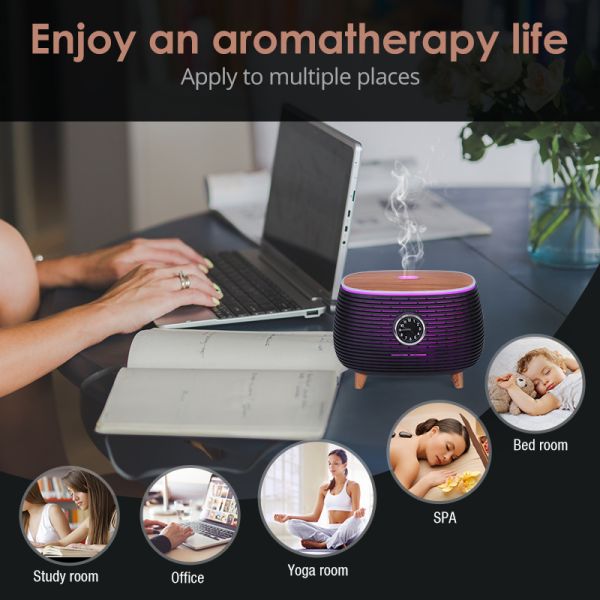 400ml Smart Aromatherapy Essential Oil Wooden Grain Diffuser with Music Play,Clock and Auto Shut-Off Function