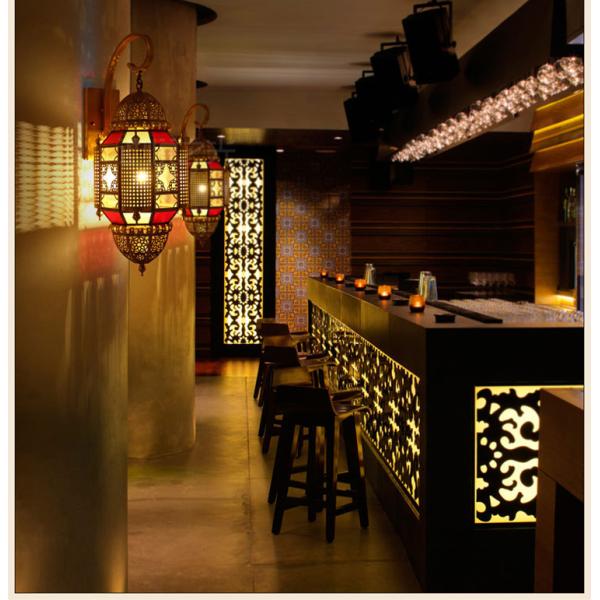 Garden Waterproof Vintage Copper Wall Light With Colored Shade