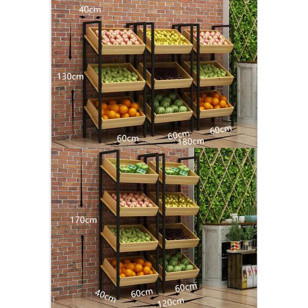 High Grade Cold-rolled Sheet Wooden Fruit Vegetable Display Rack for Supermarket Stores