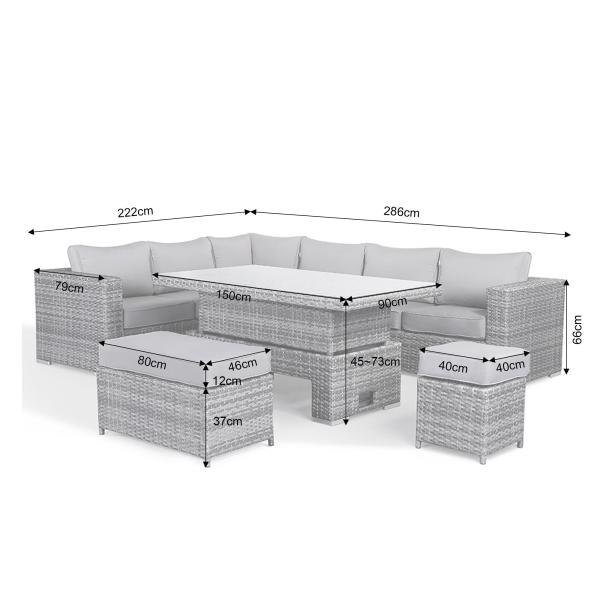 Modern Rattan Garden Set with Sectional Dining Sofa and Rising Table Outdoor Furniture