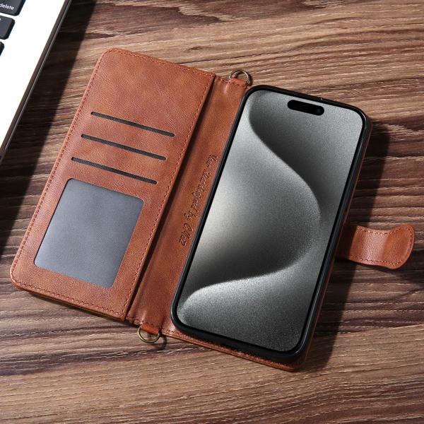 OEM / ODM Cell Phone Wallet Stand Brown Flip Cell Phone Covers With Strap