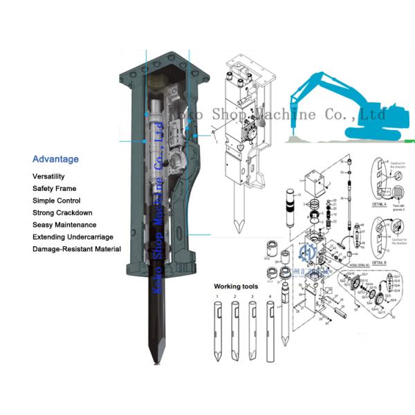 EB45 открытый верхний бортовой тип молоток утеса выключателя гидравлического Джек зубила диаметра 45mm для экскаватора 0.8-1.5 тонн мини
