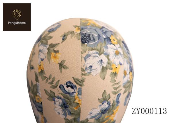 Strong Aging Resistance Pierceful Canvas Wig Head Blue Floral Color
