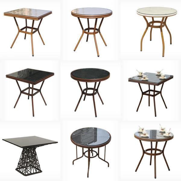 Black Tempered Glass Garden Table Outdoor Round Metal Dining Table 80cm