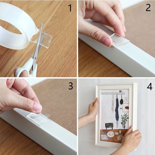 Ultra-Strong & Waterproof Transparent Nano Tape Strip Reusable Sided Sticky Load-Bearing Tape Explosion-Proof Function