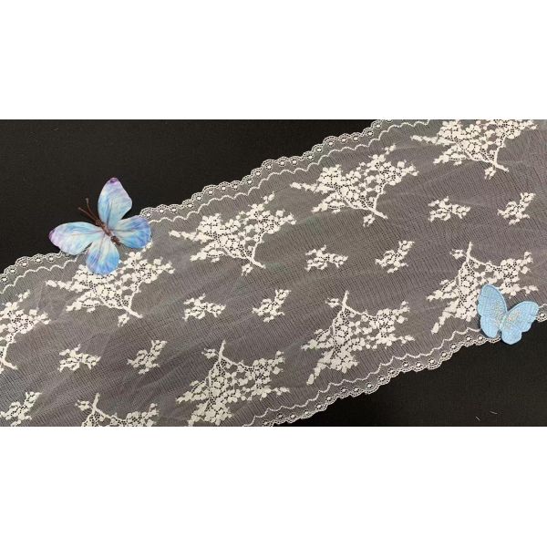 Classic Retro Style Floral Mesh Elastic Lace Trim 22.5cm Width Nylon/Spandex for Wedding Veil Decoration