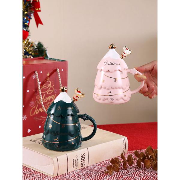 Christmas Gift Mug Set With Lid And Spoon Customized Color For Office Afternoon Tea Cup