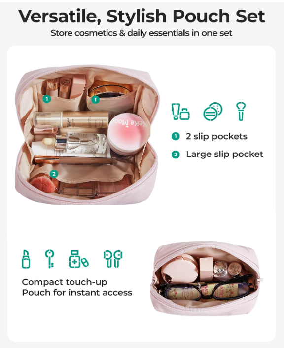 Puffy Padded Travel Makeup Bag Duo Large & Small for Women Puffy Padded, Travel Cosmetic Organizer Set, Large Toiletry Bag & Small Purse Pouch, Travel Essentials