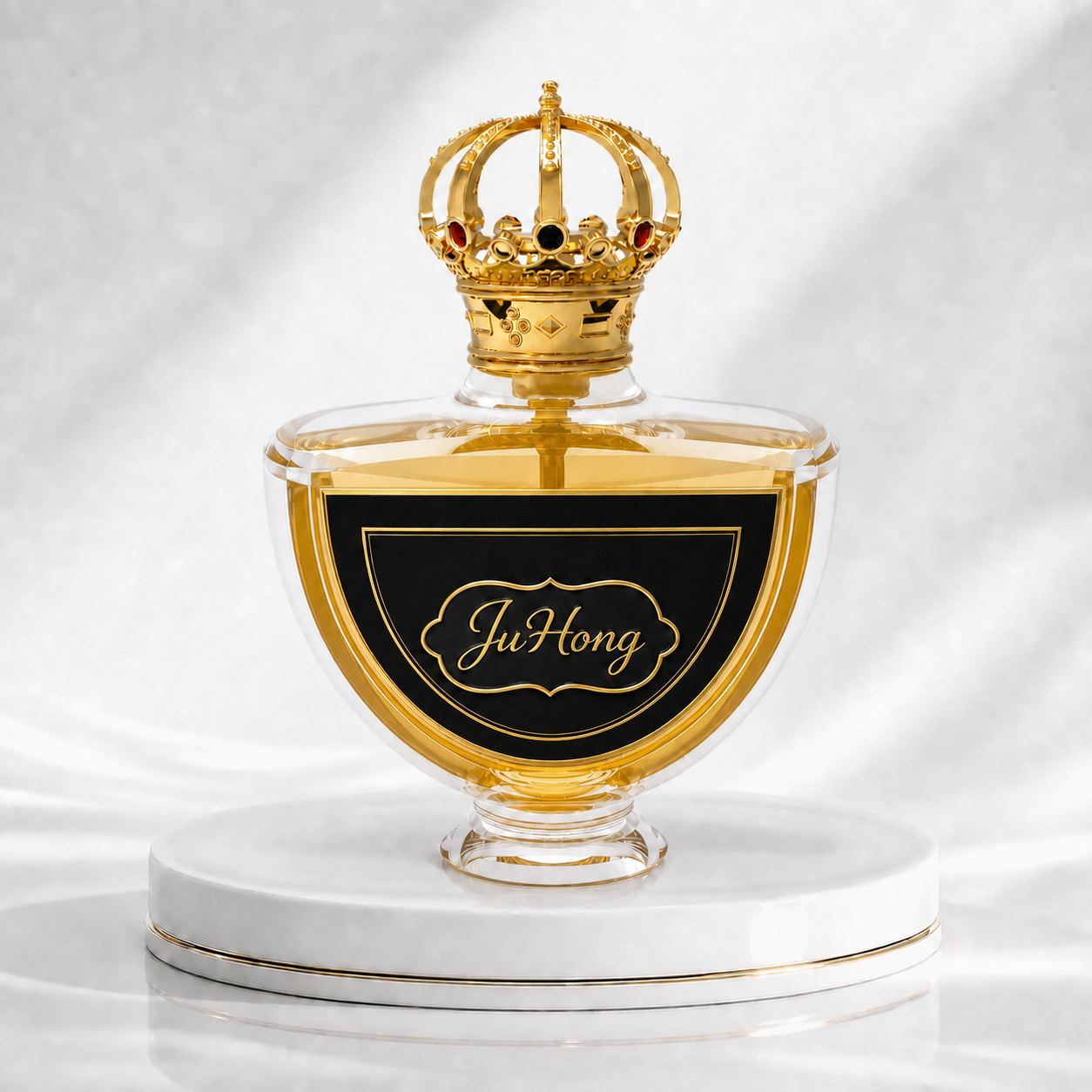 Crown Shape Zamac Perfume Cap with Inlaid Red Rhinestone | Zinc Alloy Custom Fragrance Bottle Lid