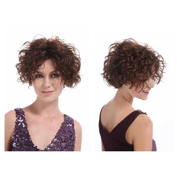 6 Inch Hand Tied Short Synthetic Wigs , 1B Black Short Curly Bob Wigs