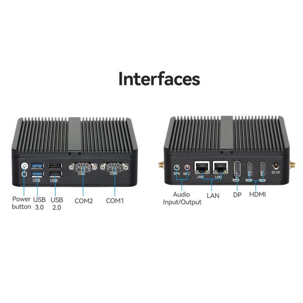 J6412 N100 Processor Mini Fanless PC DDR4 Dual LAN Dual COM RS232 Triple Display