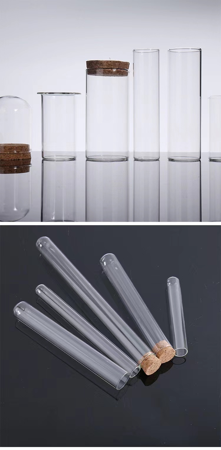 High Quality Clear Custom Glass Tube Container Glass Tube Flat Bottom Glass Test Tube with Cork