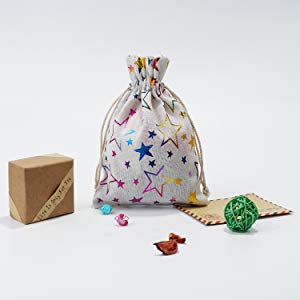 Candy Gift Pouch Bags with String Birthday Wedding Party Gift Jewlery Pouches Party Favor Jute Gift Bags Brown with Whit