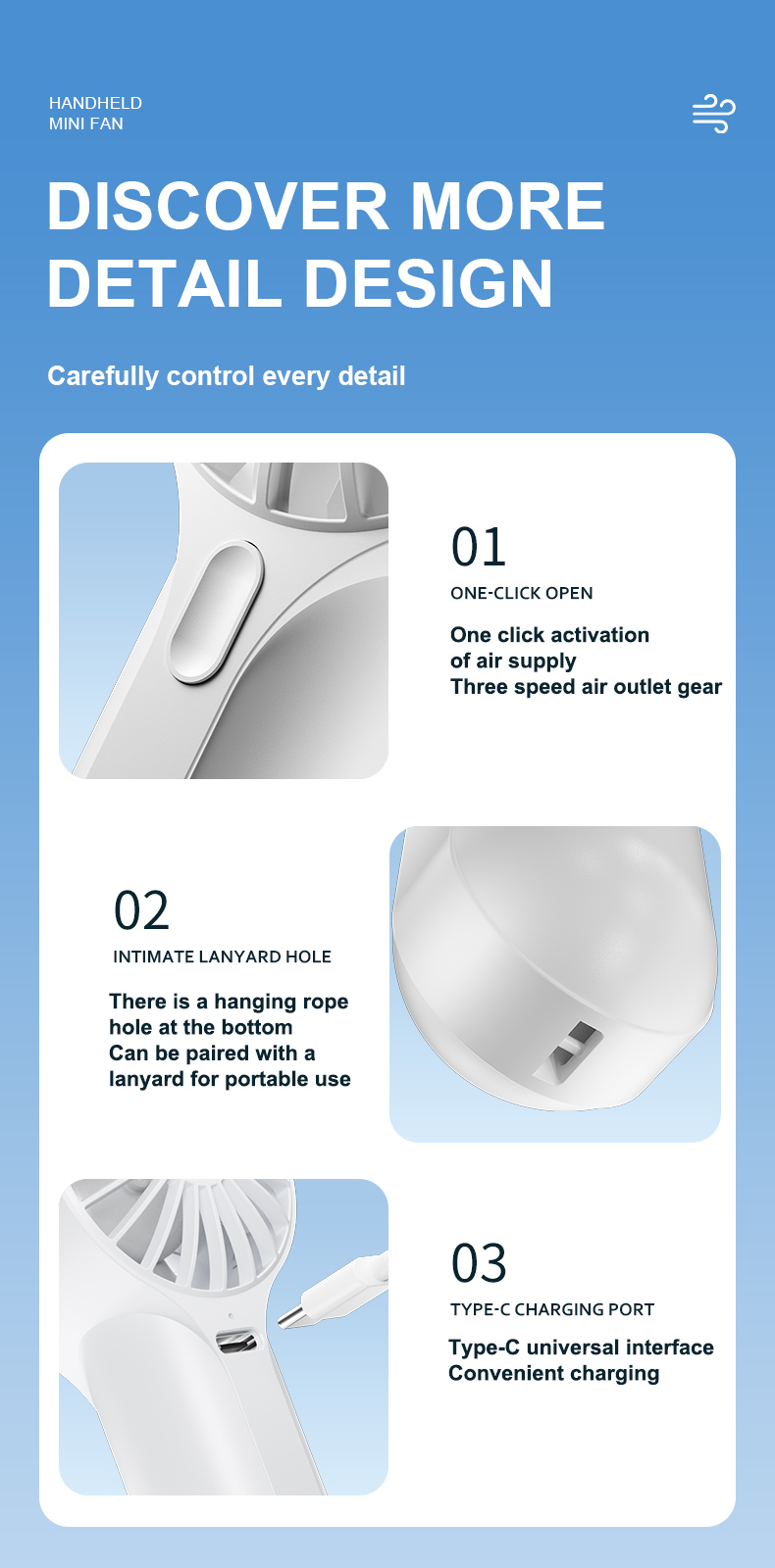 1200mAh Safe Lithium Batteries 3 Speeds Hand Portable Mini Small Handheld Fan With Rechargeable Battery Personal Fan