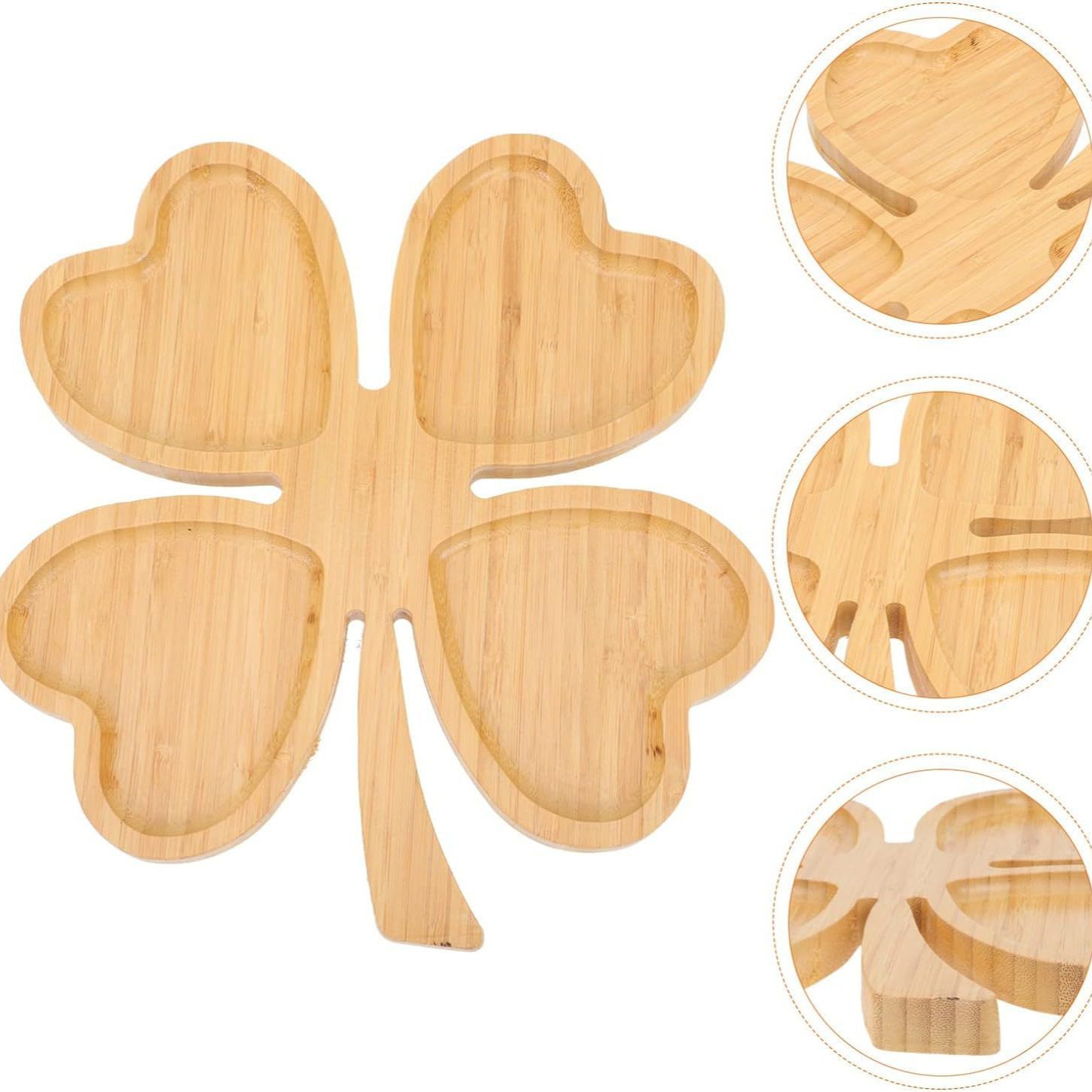 Stackable Natural Bamboo Dinner Plate Four-Leaf Clover Design Kitchenware Tool