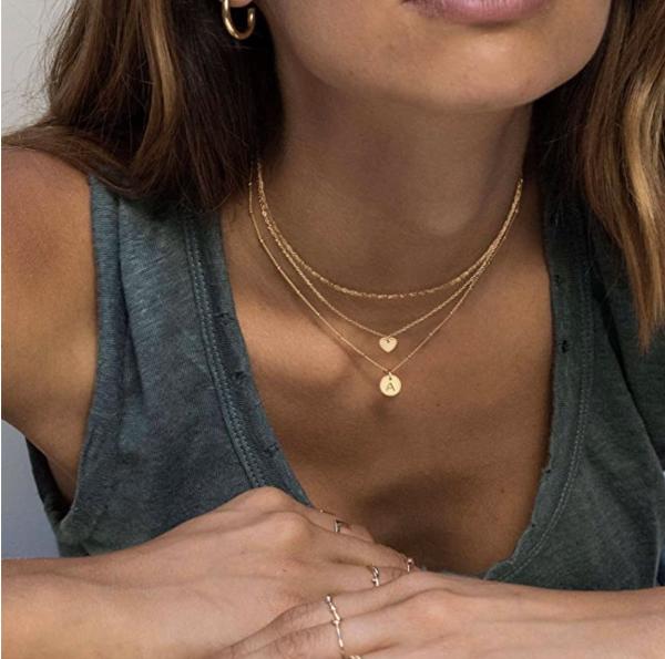 Womens Stainless Steel Layered Necklace Heart Pendant Necklace For Anniversary