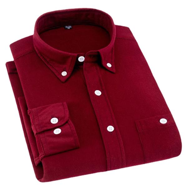 NO Needle Detection Woven Shirts for Men M-5XL Long Sleeve Plain Dyed Polos Corduroy