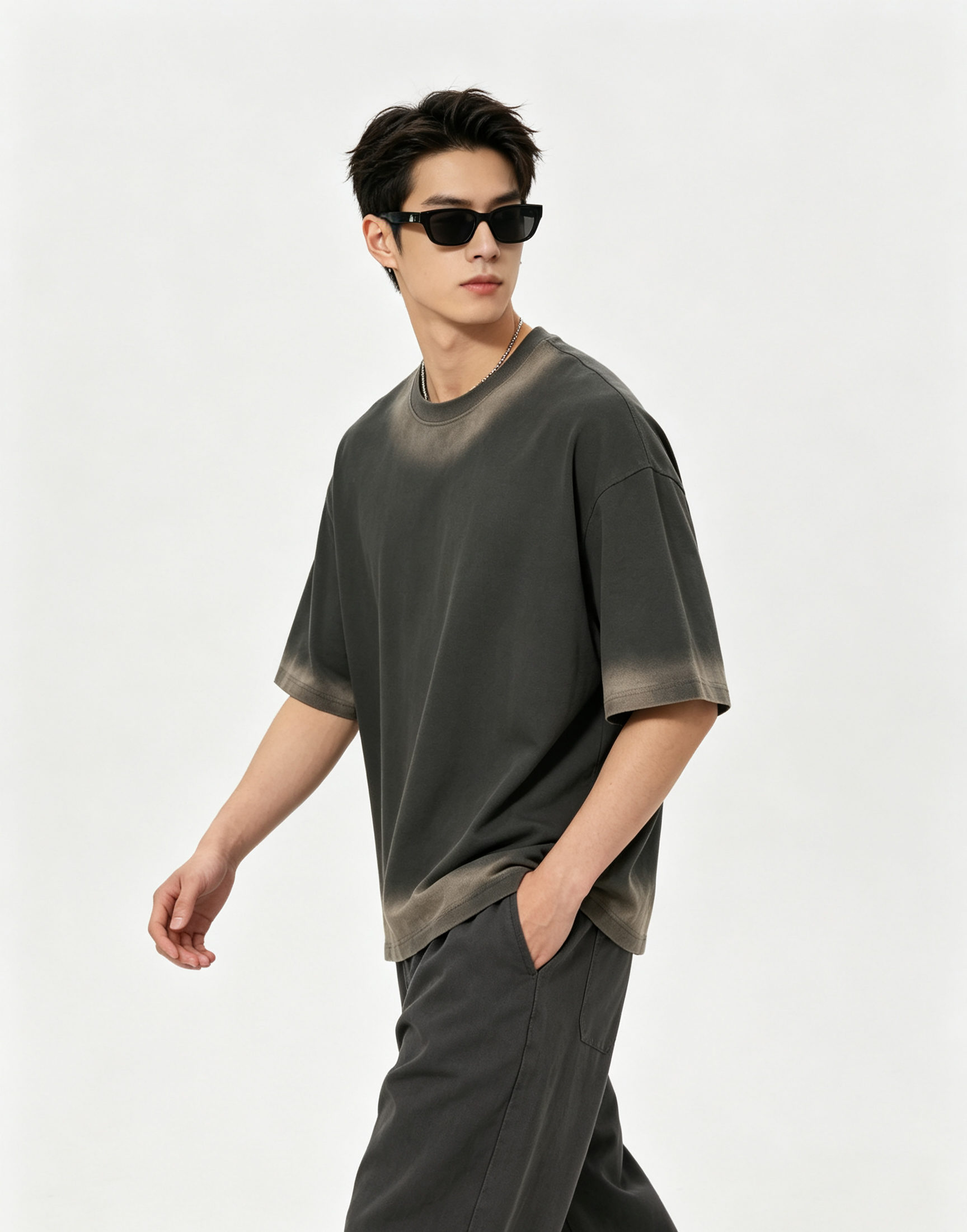 210G Cotton Spray Marble Gradient Oversized Drop Shoulder Multi-Season Tee 6 Colors