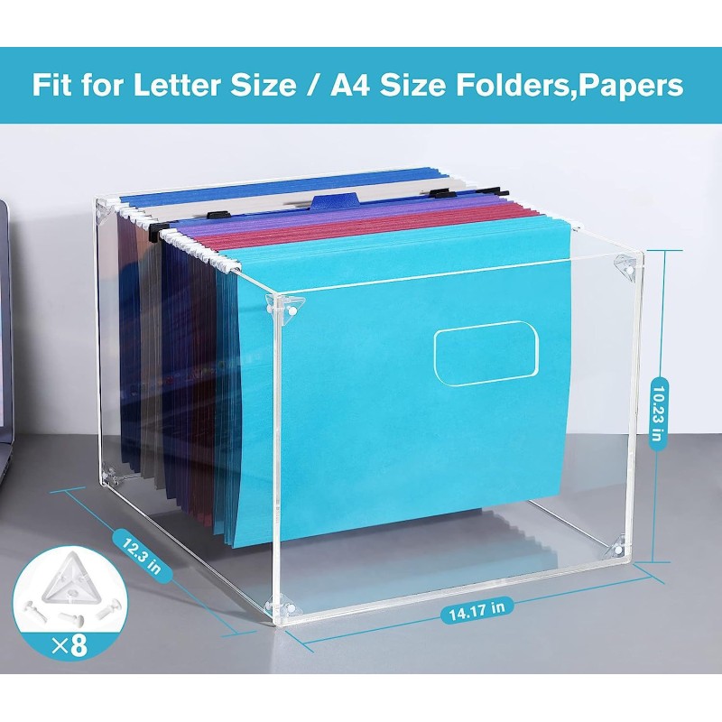 Acrylic File Holder with Handles Acrylic File Organizer Clear File Box for Folder Holder Desktop Organizer