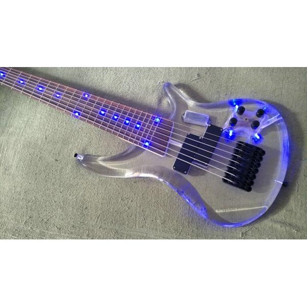 7 Strings Bass Guitar Limited Edition Clear Acrylic Body Rosewood fingerboard inlay Blue LED lamp Electric Bass Guitar