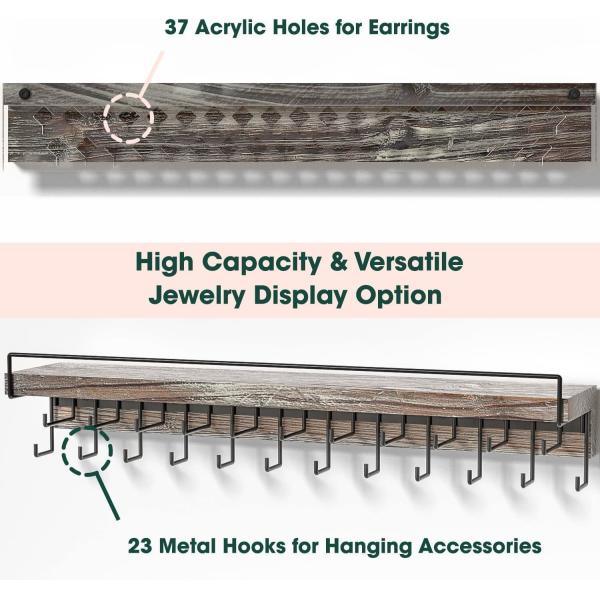 Custom Rustic Farmhouse Wood Earring Display and Clear Acrylic Necklace Wall Mount Holder