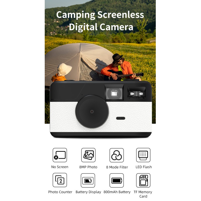 Retro Screenless Digital Camera Screen-free 8 Mode Filters Without Screen 8MP Photo With Photo Counter LED Flash Camping Camera