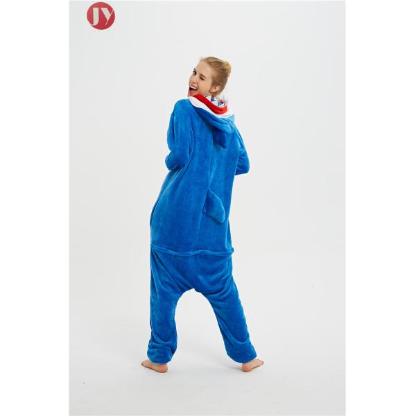 Wholesale Warm Fleece Animal Heated  Pajamas Cheap Sexy Adult Blue Shark Onesie