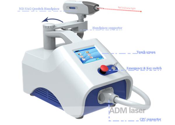 Portable Q Switch Laser Machine , 1064&532nm Yag Laser Tattoo Removal Machine