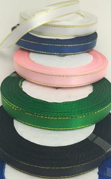 High Tenacity Satin Ribbons Pink Golden Edge Ribbon Hholesale Gift Packaging Ribbons