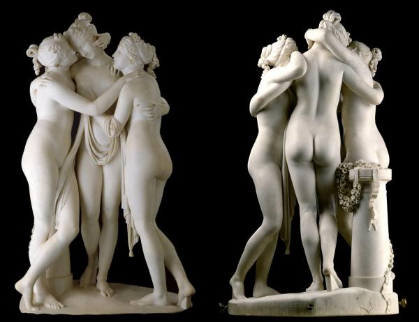Stone hand carved statue Three graces lady marble sculpture for art gallery,stone carving supplier