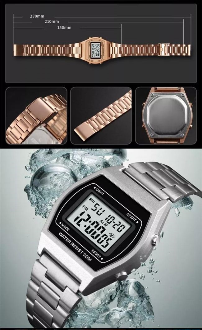 Дозор золота 39*34mm водоустойчивый электронный привел хронограф дозора цифров водоустойчивый