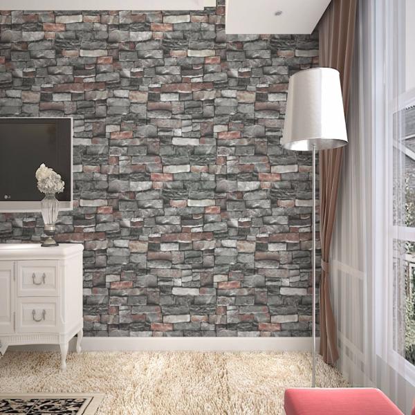OEM 3D Gray Brick Wallpaper 4ft 2ft Width 3D Brick Wallpaper Self Adhesive