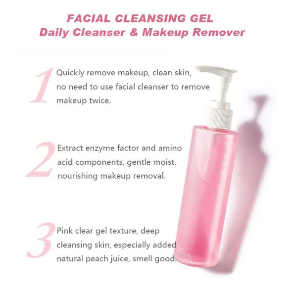 Gel Nettoyant Visage Doux pour la Peau Naturelle Marque Privée Démaquillant Quotidien - Parfum Pêche