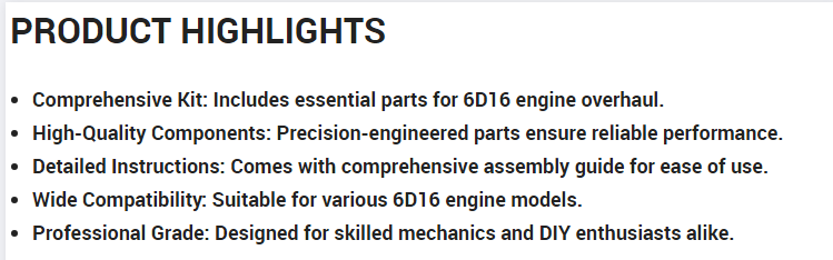 23411-93C20 ME997467 ME041105 ME993942 ME993951  ME031042 ME997356  ME031939 ME031853 for 6D16 LINER KIT OVERHAUL PARTS Construction Machinery Parts