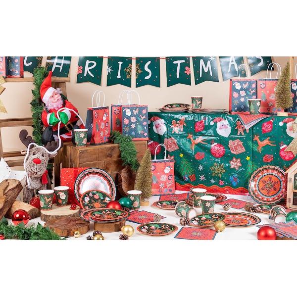 Christmas Tablecloth Plastic Jumbo Disposable Table Cover with Colorful Design Santa Claus Snowflakes