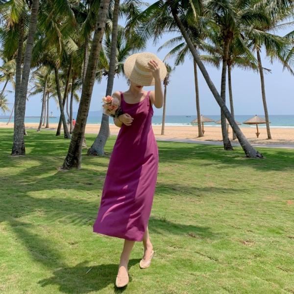 Sexy Solid Color Backless Summer Beach Vacation Dresses