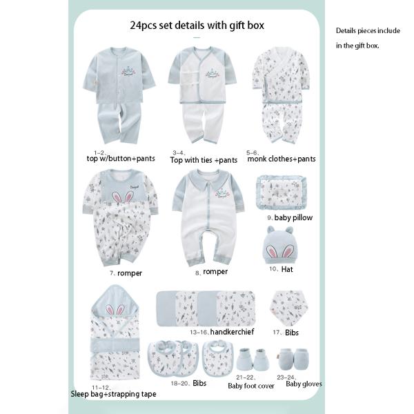 Wholesale newborn babies gift box pure cotton clothing 24pcs Layette sets casual baby clothes set for four seasons