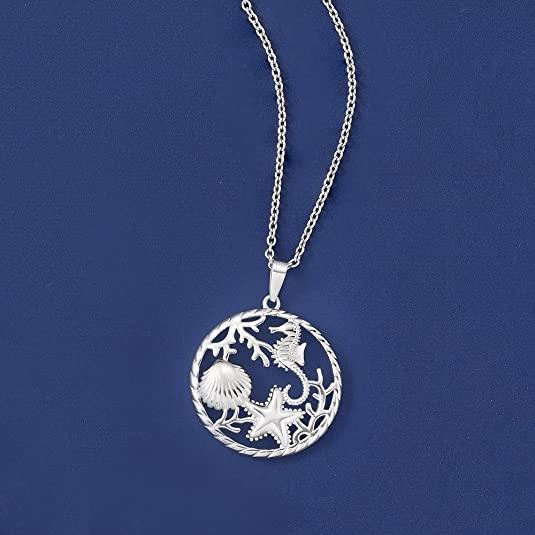 Ross-Simons Sterling Sea Life Bead Charms Pendant Necklace For Women