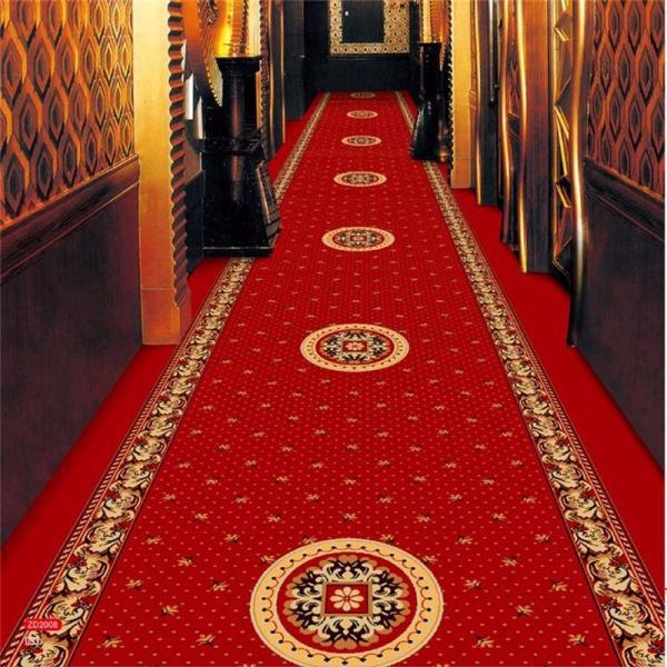 Waterproof Hotel Hallway Carpet Luxury Red Long Length Printed Pattern