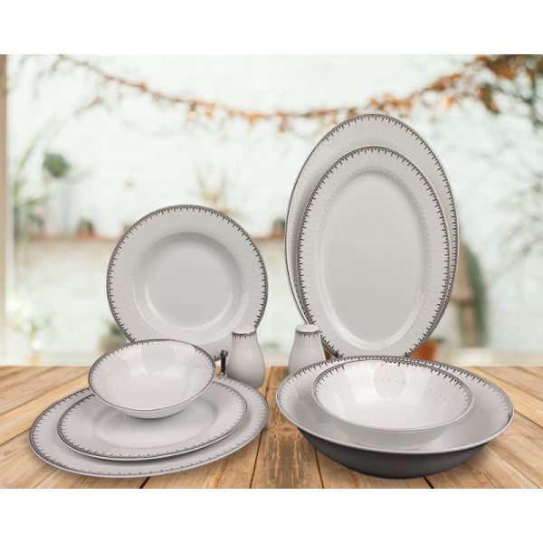 35pcs superwhite porcelain dinning set  with blue embossed flower and gold patterm