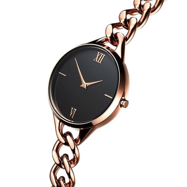 Quartz Stainless Steel Ladies Bracelet Watches Black Dial With Mesh Band