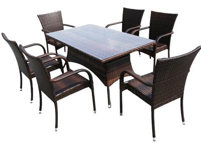Set de refeições ao ar livre de 6 lugares, cinza, mesa, escritório rectangular, casa de campo, patio de rotin