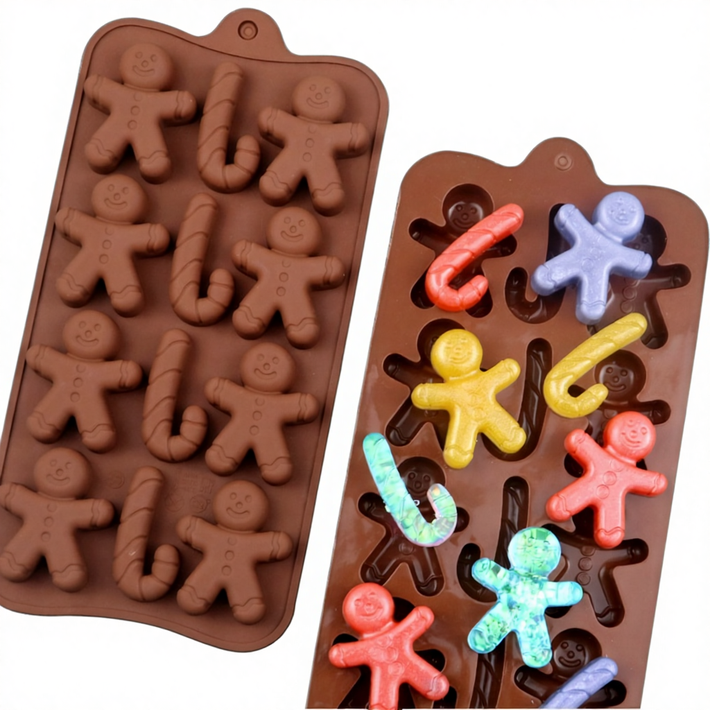 Cake Tools Silicone Moulds Food Grade Eco Friendly 3D Gingerbread Man Chocolate Mold Rectangle Christmas Cartoon Kitchen Baking DIY Halloween Set