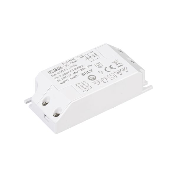 LETARON IP20 15W 12V Constant Voltage LED Driver with Class II Protection for Indoor LED Lights