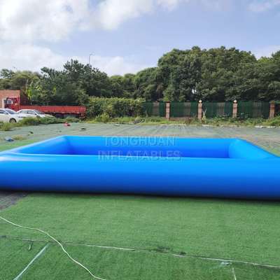Blue and White Inflatable Covered Pool with Arched Sunshade Canopy Reinforced Airtight Frame and Custom Size for Outdoor Events