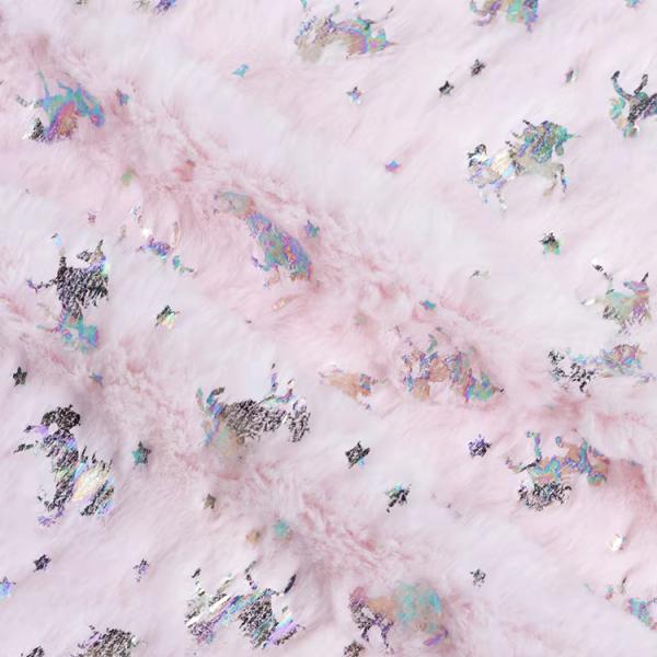 Recycled SHAOXING Factory Supplier Bunny Hair Foil Fabric Two-Color Unicorn Pattern Super Soft Plush Fleece Fabric